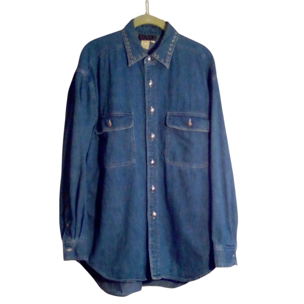 Vintage Kenar Studio Western Cowgirl Buffalo Nickel Buttons Denim Shirt Medium